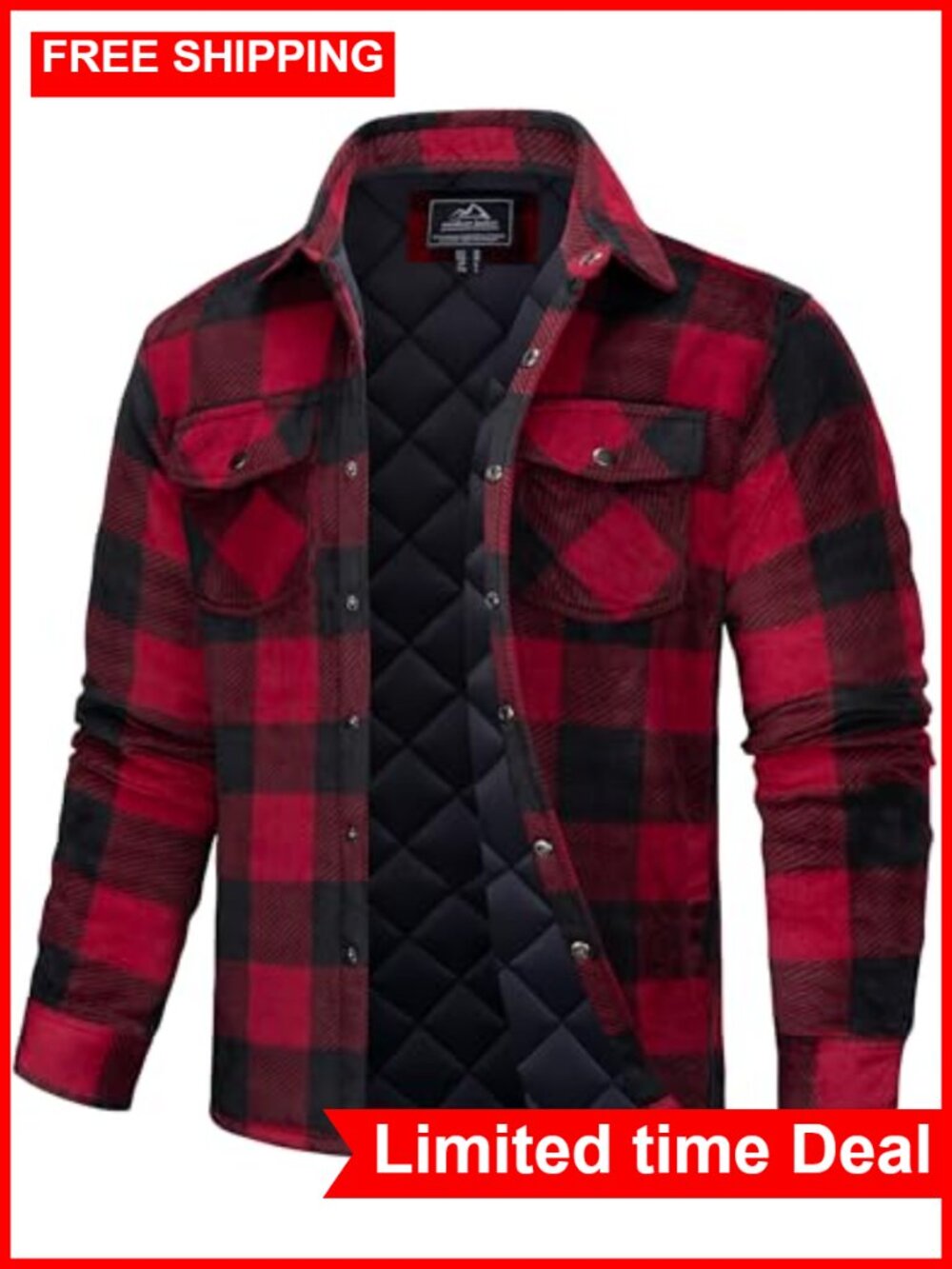 MAGCOMSEN Men's Flannel Shirt Quilted Lined Snap Button Down Winter Jacket